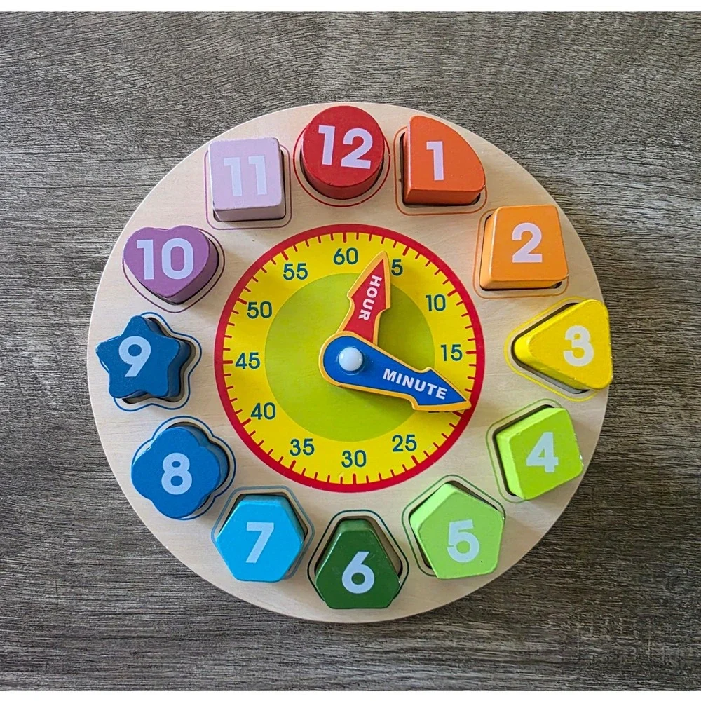 Wooden Shoe Tying Educational Lacing Wooden Toy clock with shape sorting Toddler